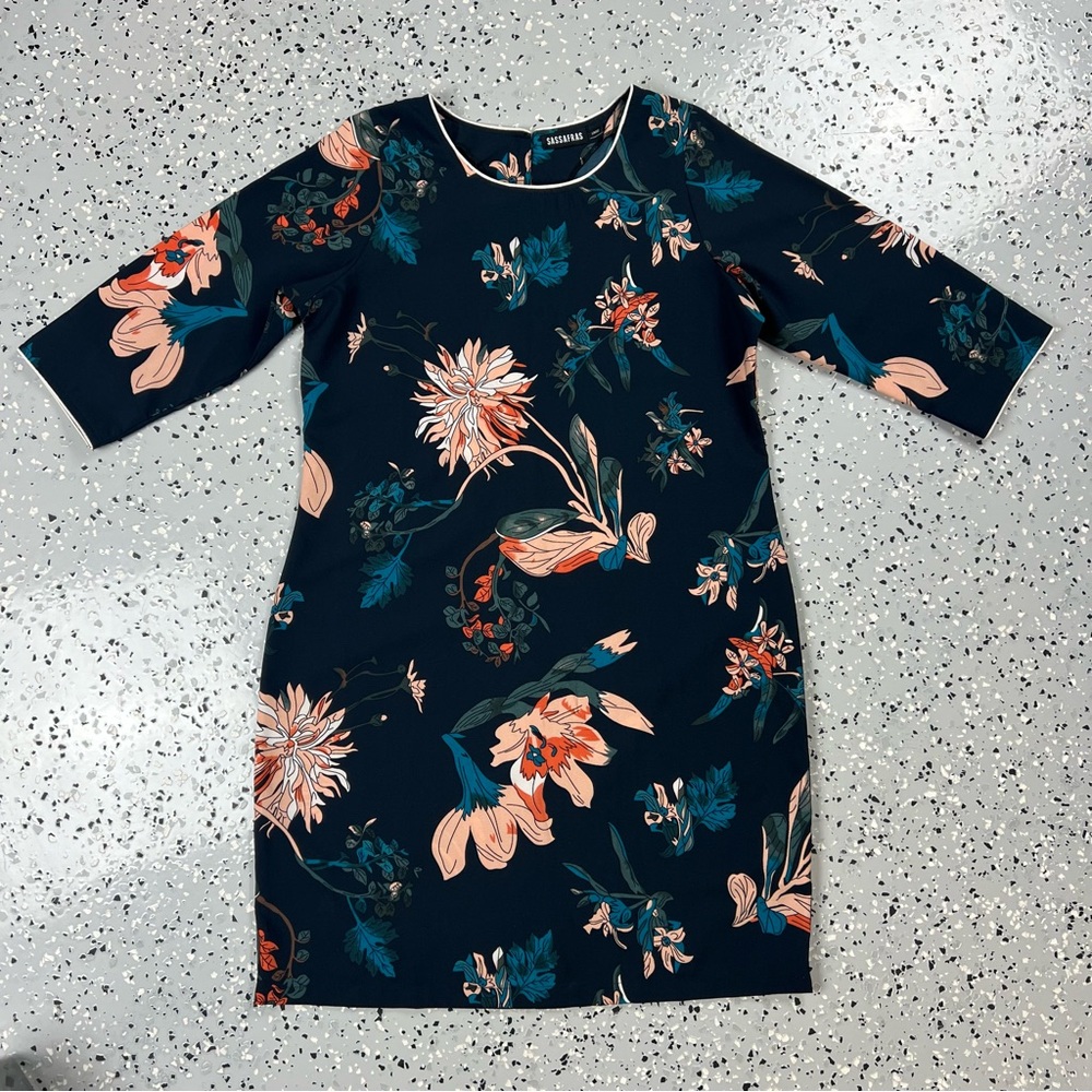 Sassafras Floral Black Dress with Teal and Orange Accents